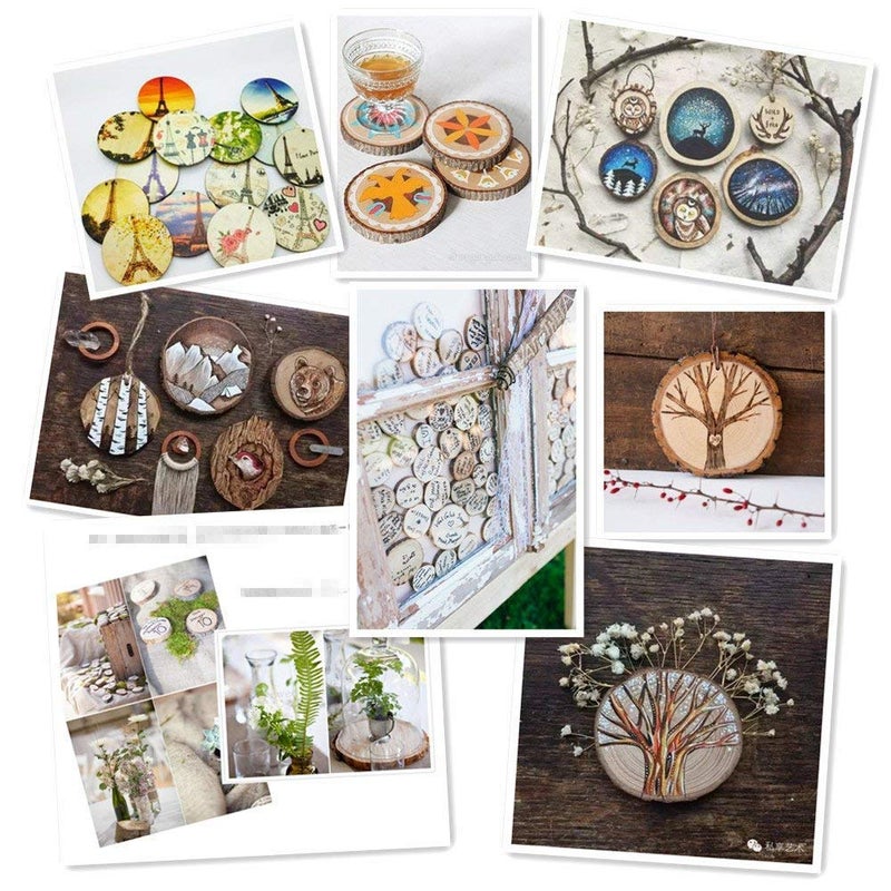 TICIOSH Natural Wood Slices TICIOSH 50 Pcs 2.4-2.8 inches Craft Unfinished Wood kit Predrilled with Hole Wooden Circles for DIY Crafts Wedding Decorations Christmas Ornaments Arts Wood Slices - Image 3